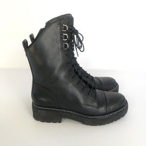 Sam Edelman Lenley Boots Black Leather Combat Lace Up